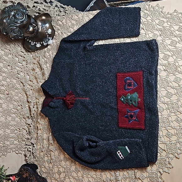 Vintage C&B Sport by Croft & Barrow Gray Fleece Pullover Christmas Jacket - Picture 1 of 12